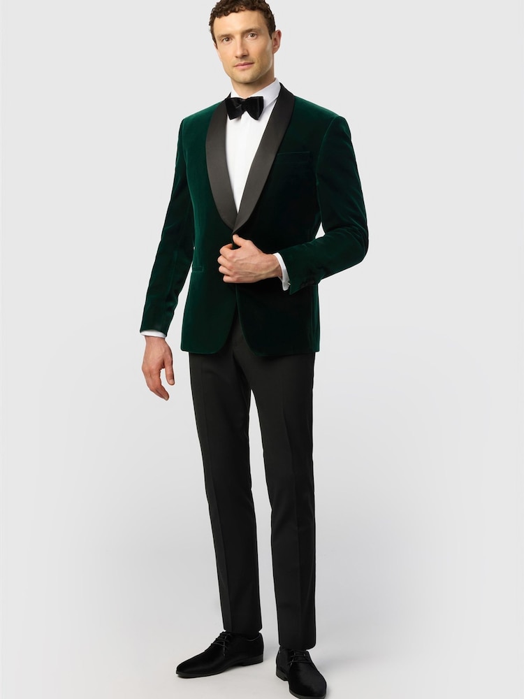Antique Rogue Black Slim Fit Franklin Emerald Velvet Blazer - Image 2 of 4