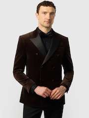 Antique Rogue Black Slim Fit Quinn Chocolate Cotton Velvet Double Breasted Jacket - Image 1 of 3