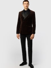 Antique Rogue Black Slim Fit Quinn Chocolate Cotton Velvet Double Breasted Jacket - Image 2 of 3