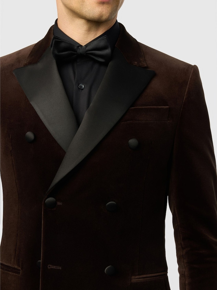 Antique Rogue Black Slim Fit Quinn Chocolate Cotton Velvet Double Breasted Jacket - Image 3 of 3
