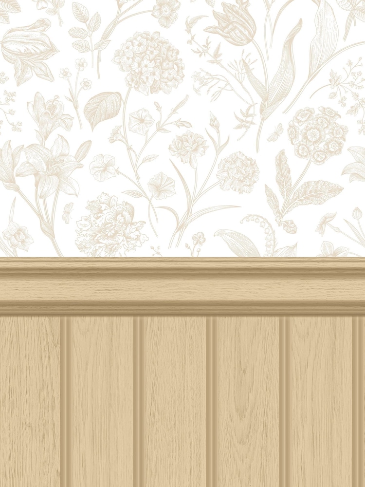 Hoopla Walls Sand Tongue And Groove Floral Toile Wallpaper - Image 2 of 2 Hoopla Walls Sand Tongue And Groove Floral Toile Wallpaper - Image 2 of 2