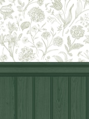 Hoopla Walls Forest Tongue And Groove Floral Toile Wallpaper - Image 2 of 2