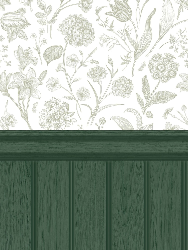 Hoopla Walls Forest Tongue And Groove Floral Toile Wallpaper - Image 2 of 2
