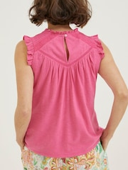 FatFace Pink Ali Frill Sleeve Top - Image 2 of 5