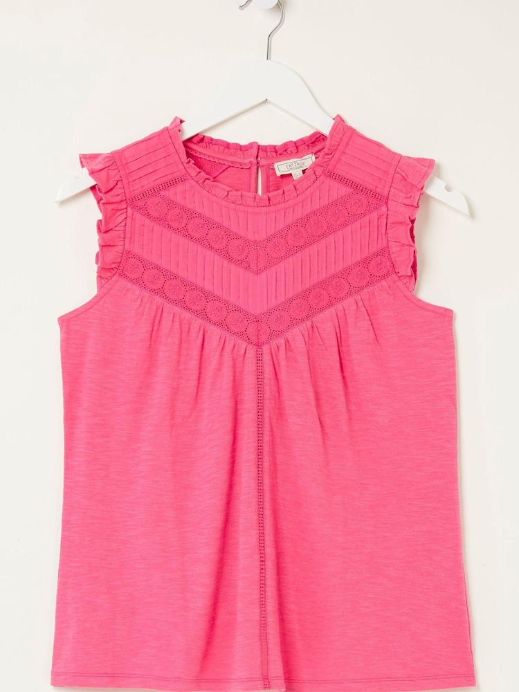 FatFace Pink Ali Frill Sleeve Top - Image 5 of 5