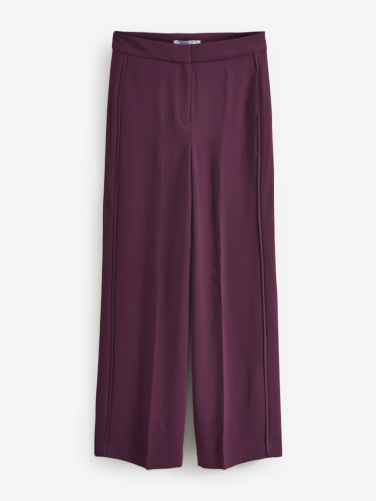 Plum Purple Tailored Crepe Super Wide Trousers - Image 1 of 2