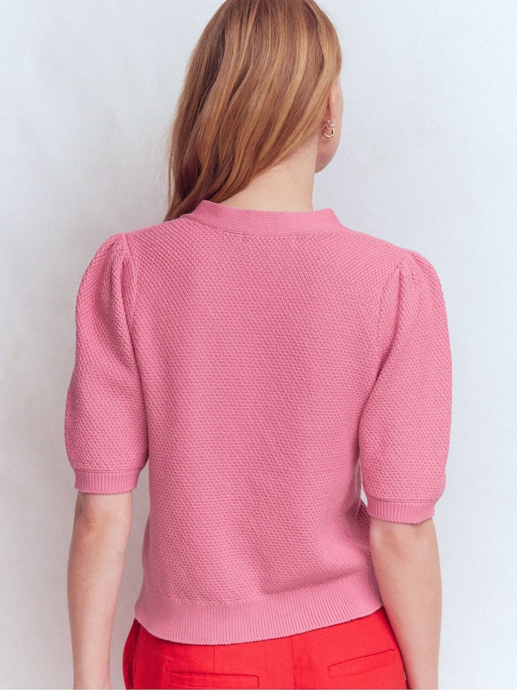Boden Pink Hayley Cotton V-neck Cardigan - Image 2 of 5