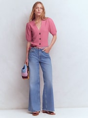 Boden Pink Hayley Cotton V-neck Cardigan - Image 3 of 5