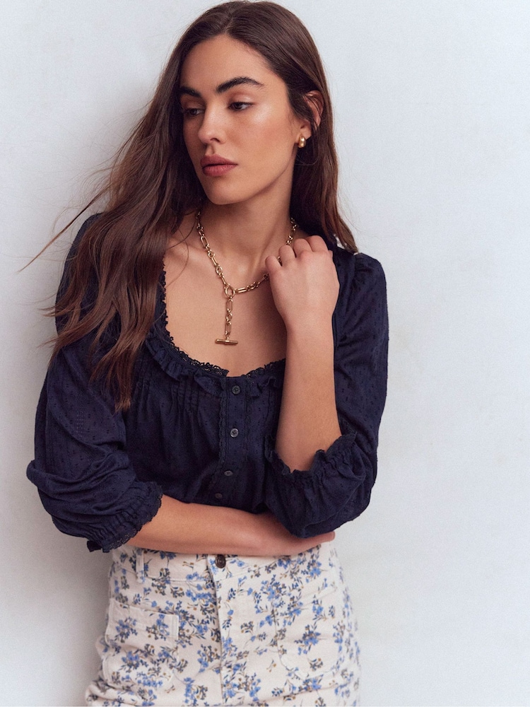 Boden Blue Scoop Neck Ruffle Top - Image 1 of 4 Boden Blue Scoop Neck Ruffle Top - Image 1 of 4
