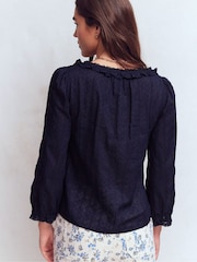 Boden Blue Scoop Neck Ruffle Top - Image 2 of 4