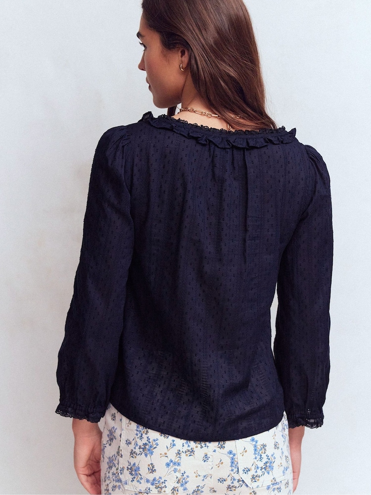 Boden Blue Scoop Neck Ruffle Top - Image 2 of 4 Boden Blue Scoop Neck Ruffle Top - Image 2 of 4