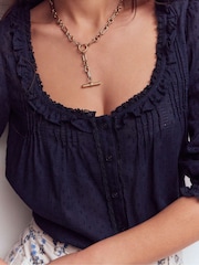 Boden Blue Scoop Neck Ruffle Top - Image 3 of 4