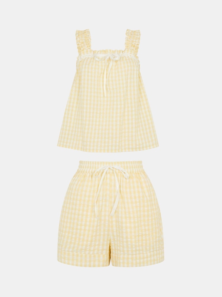 Accessorize Yellow Gingham Seersucker Short Pyjamas Set - Image 4 of 4 Accessorize Yellow Gingham Seersucker Short Pyjamas Set - Image 4 of 4