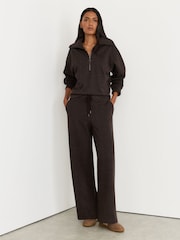 Reiss Dark Brown Sylvie Petite Herringbone Wide-Leg Drawstring Joggers - Image 1 of 7