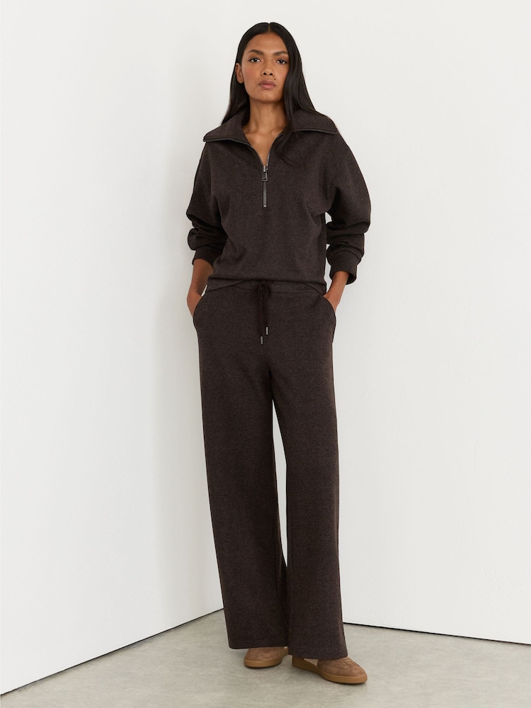 Reiss Dark Brown Sylvie Petite Herringbone Wide-Leg Drawstring Joggers - Image 1 of 7