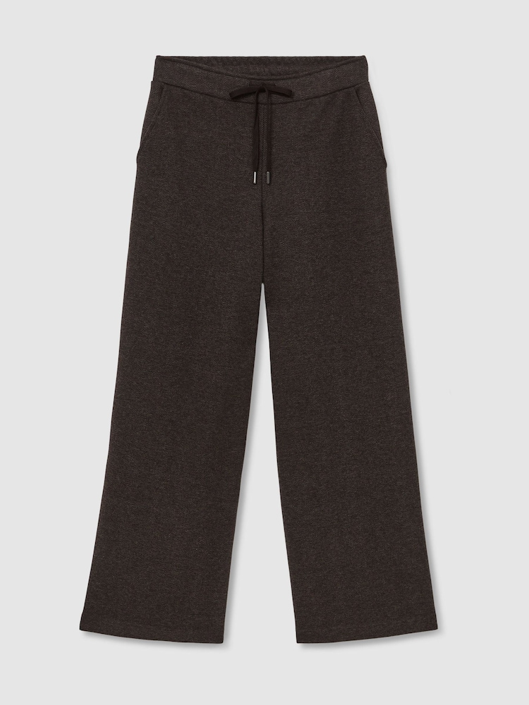 Reiss Dark Brown Sylvie Petite Herringbone Wide-Leg Drawstring Joggers - Image 2 of 7