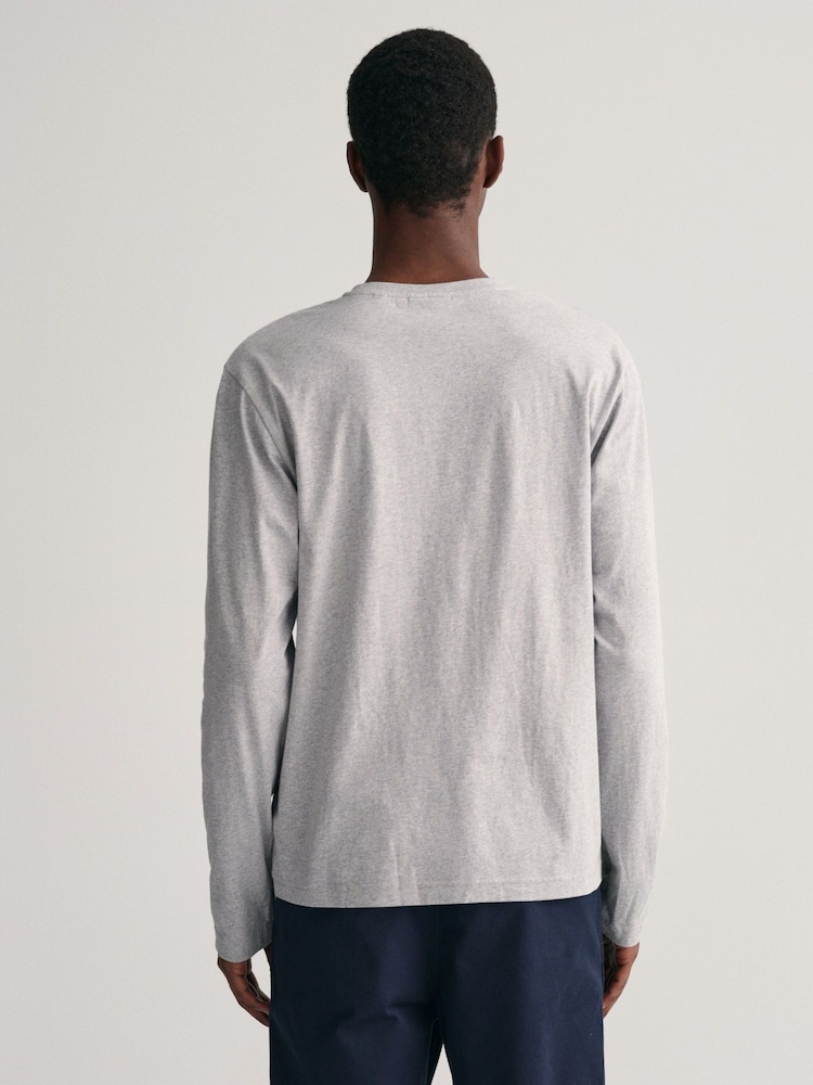 GANT Antracite Grey Melange Regular Fit Shield Logo Long Sleeve T-Shirt - Image 2 of 5
