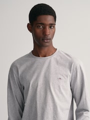 GANT Antracite Grey Melange Regular Fit Shield Logo Long Sleeve T-Shirt - Image 4 of 5