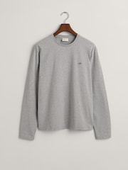 GANT Antracite Grey Melange Regular Fit Shield Logo Long Sleeve T-Shirt - Image 5 of 5