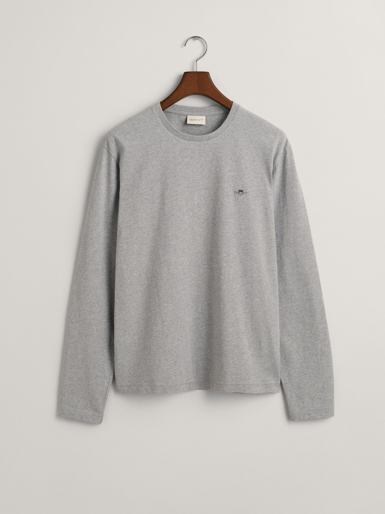 GANT Antracite Grey Melange Regular Fit Shield Logo Long Sleeve T-Shirt - Image 5 of 5