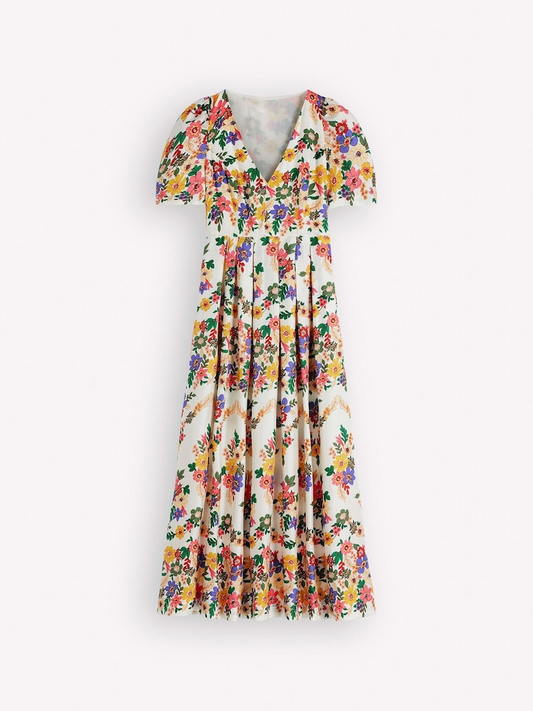 Boden Cream Pleat V-neck Dress - Image 6 of 6 Boden Cream Pleat V-neck Dress - Image 6 of 6