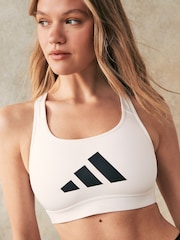 adidas White Powerreact Big Logo Low Impact Bra - Image 4 of 6