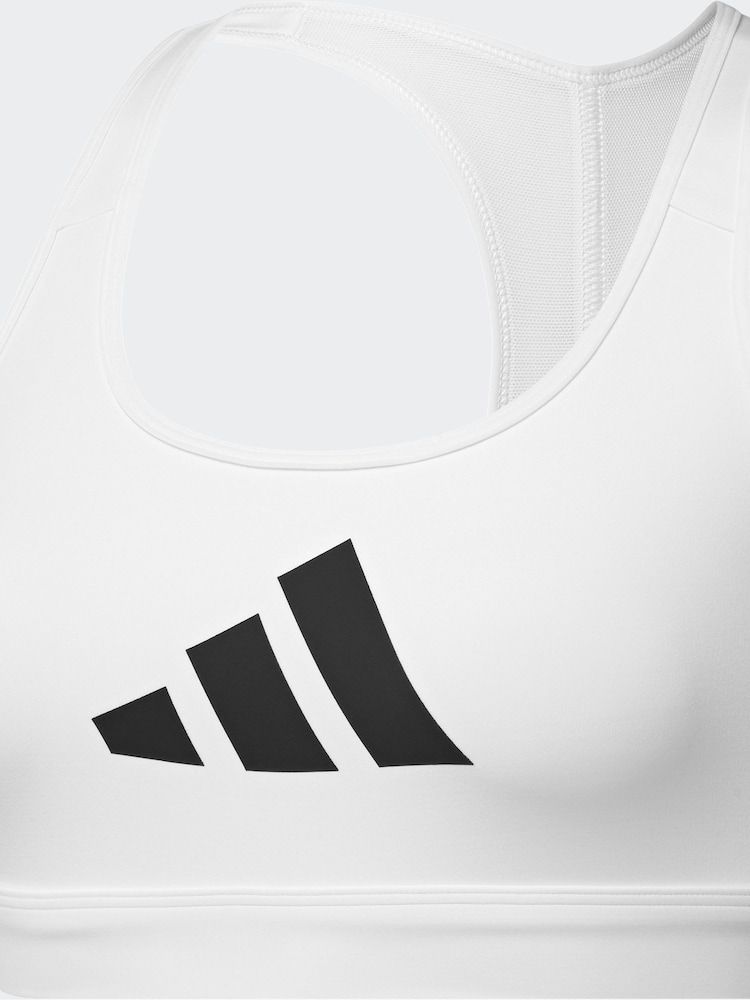 adidas White Powerreact Big Logo Low Impact Bra - Image 5 of 6