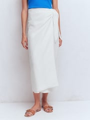 Boden White Dimitra Linen Column Skirt - Image 4 of 6
