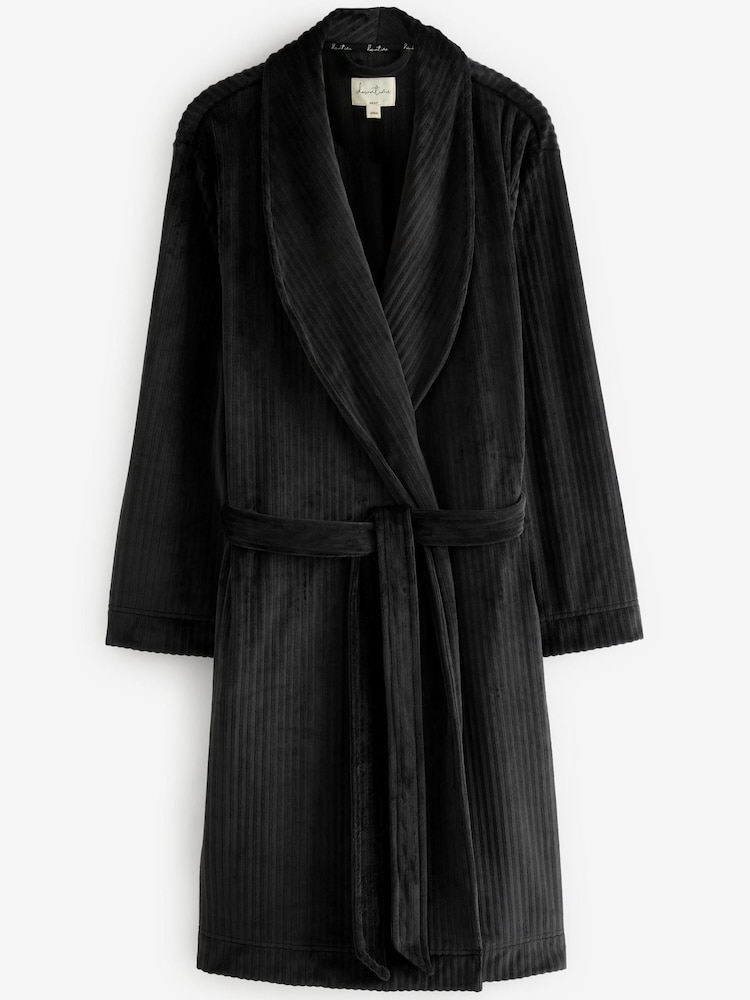 Black Supersoft Ribbed Dressing Gown - Image 1 of 5