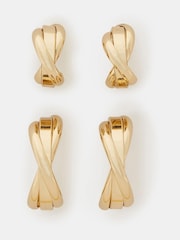 Accessorize Gold 14ct Gold-Plated Twist Stud & Hoop Earrings 2 Pack - Image 1 of 2