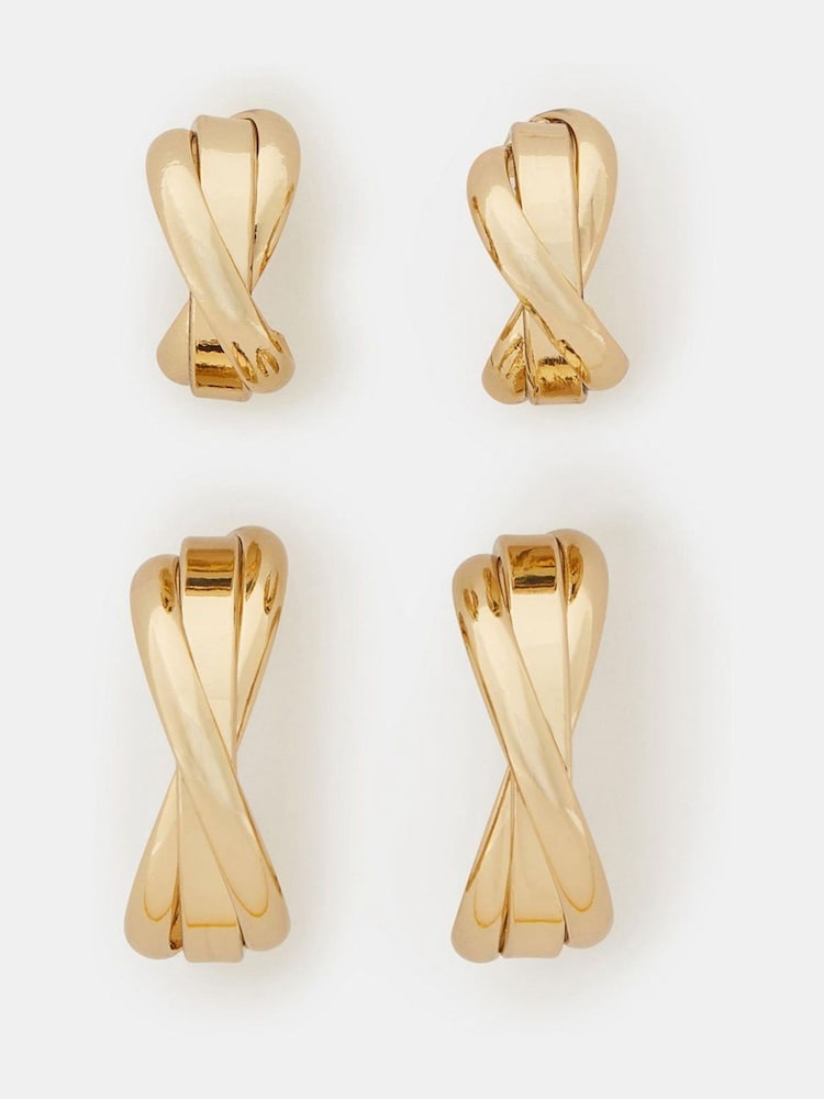 Accessorize Gold 14ct Gold-Plated Twist Stud & Hoop Earrings 2 Pack - Image 1 of 2 Accessorize Gold 14ct Gold-Plated Twist Stud & Hoop Earrings 2 Pack - Image 1 of 2