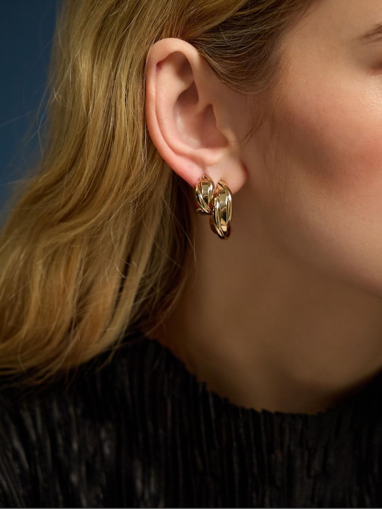 Accessorize Gold 14ct Gold-Plated Twist Stud & Hoop Earrings 2 Pack - Image 2 of 2 Accessorize Gold 14ct Gold-Plated Twist Stud & Hoop Earrings 2 Pack - Image 2 of 2