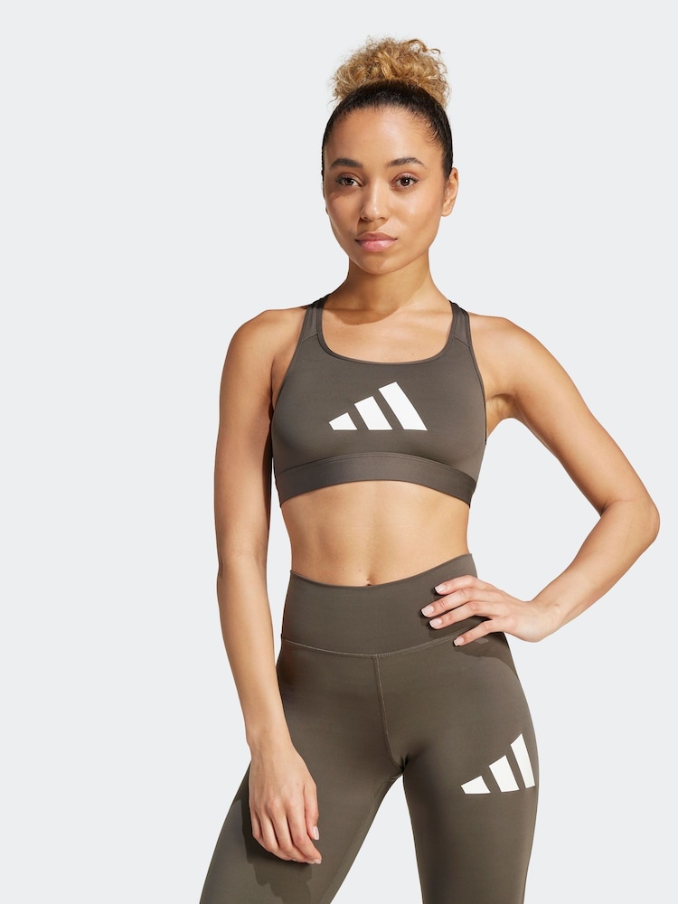 adidas Green Powerreact Big Logo Low Impact Bra - Image 2 of 9 adidas Green Powerreact Big Logo Low Impact Bra - Image 2 of 9