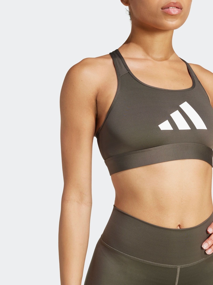 adidas Green Powerreact Big Logo Low Impact Bra - Image 6 of 9