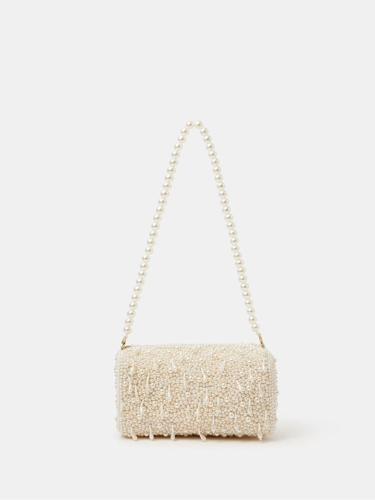 Accessorize Cream Drop Bead Shoulder Bag - Image 1 of 3 Accessorize Cream Drop Bead Shoulder Bag - Image 1 of 3
