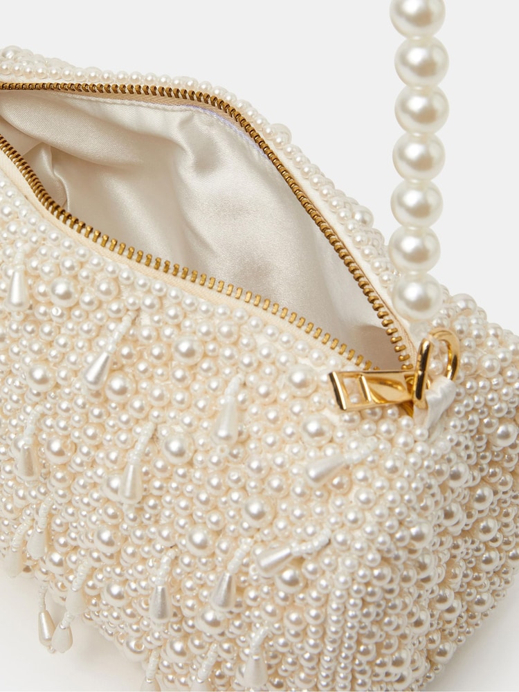 Accessorize Cream Drop Bead Shoulder Bag - Image 2 of 3 Accessorize Cream Drop Bead Shoulder Bag - Image 2 of 3