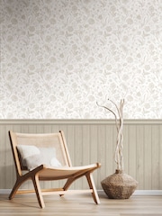 Hoopla Walls Stone Tongue And Groove Floral Toile Wallpaper - Image 1 of 2