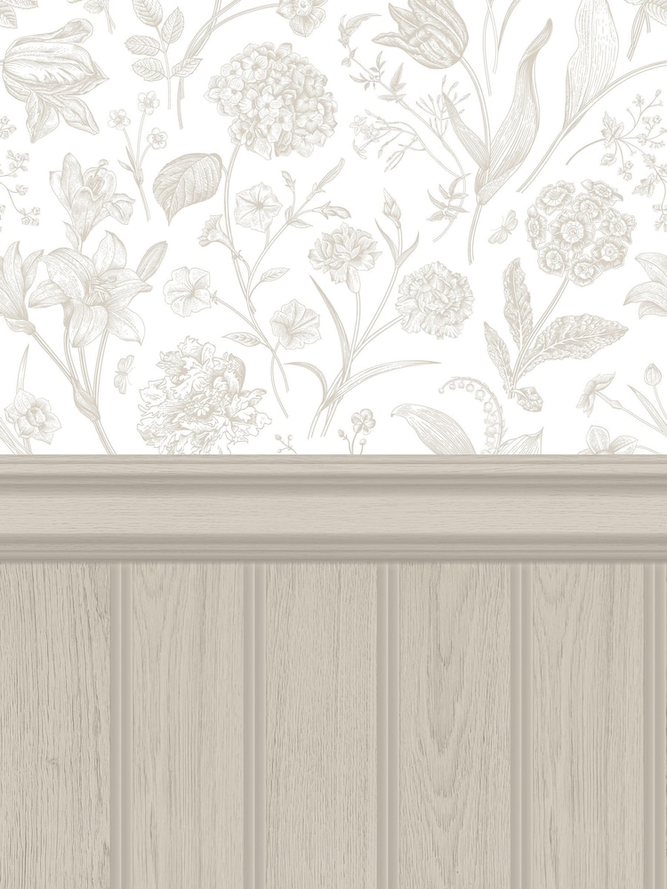 Hoopla Walls Stone Tongue And Groove Floral Toile Wallpaper - Image 2 of 2