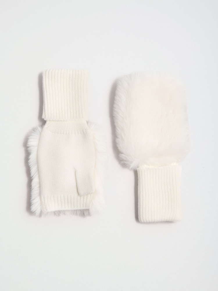 Creme - Lipsy Faux Fur Fingerless Mittens - Imagem 1 de 3 Creme - Lipsy Faux Fur Fingerless Mittens - Imagem 1 de 3