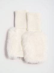 Creme - Lipsy Faux Fur Fingerless Mittens - Imagem 3 de 3