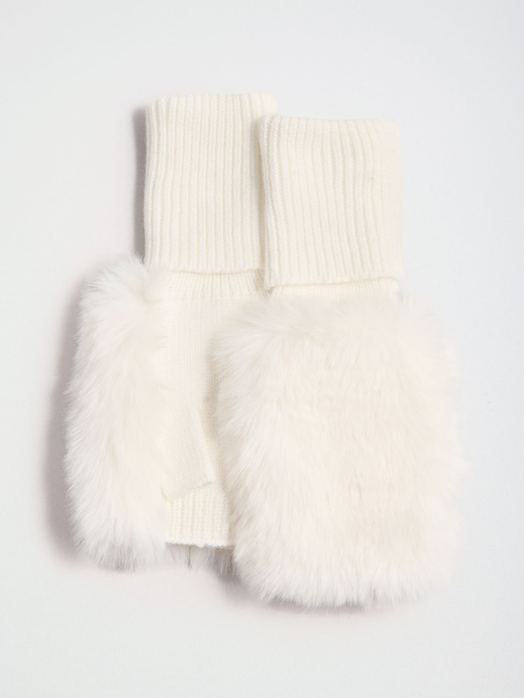 Creme - Lipsy Faux Fur Fingerless Mittens - Imagem 3 de 3 Creme - Lipsy Faux Fur Fingerless Mittens - Imagem 3 de 3