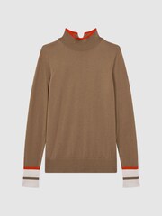 Reiss Camel/Orange Kristen Fitted Merino Wool Funnel Neck Top - Image 2 of 6