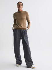Reiss Camel/Orange Kristen Fitted Merino Wool Funnel Neck Top - Image 3 of 6