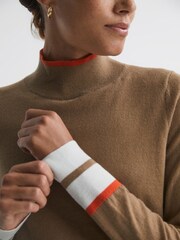 Reiss Camel/Orange Kristen Fitted Merino Wool Funnel Neck Top - Image 4 of 6