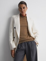 Reiss Camel/Orange Kristen Fitted Merino Wool Funnel Neck Top - Image 6 of 6
