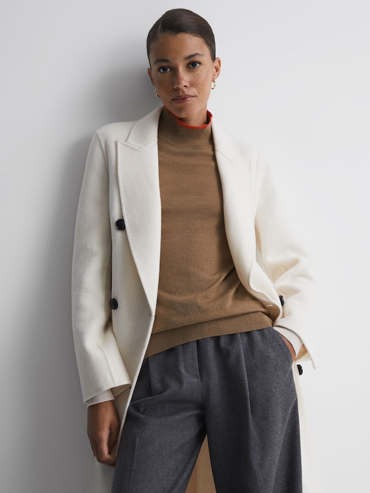 Reiss Camel/Orange Kristen Fitted Merino Wool Funnel Neck Top - Image 6 of 6