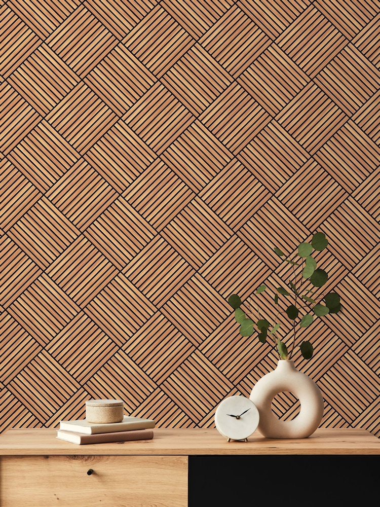 Hoopla Walls Oak Diamond Slat Small Wallpaper - Image 1 of 2 Hoopla Walls Oak Diamond Slat Small Wallpaper - Image 1 of 2