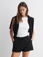 Reiss Black Gilly Relaxed Fit Cotton Drawstring Shorts - Image 1 of 5