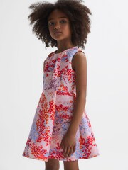 Reiss Pink Print Max 9-14 yrs Floral Print Pleated Scuba Dress - Image 1 of 6