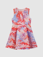 Reiss Pink Print Max 9-14 yrs Floral Print Pleated Scuba Dress - Image 2 of 6